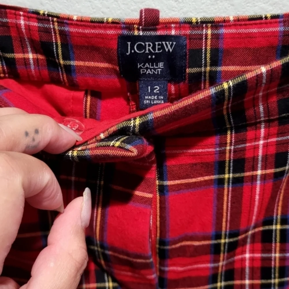 J.Crew Kallie Plaid Straight Leg Pants Red Black Career Workwear Size 12